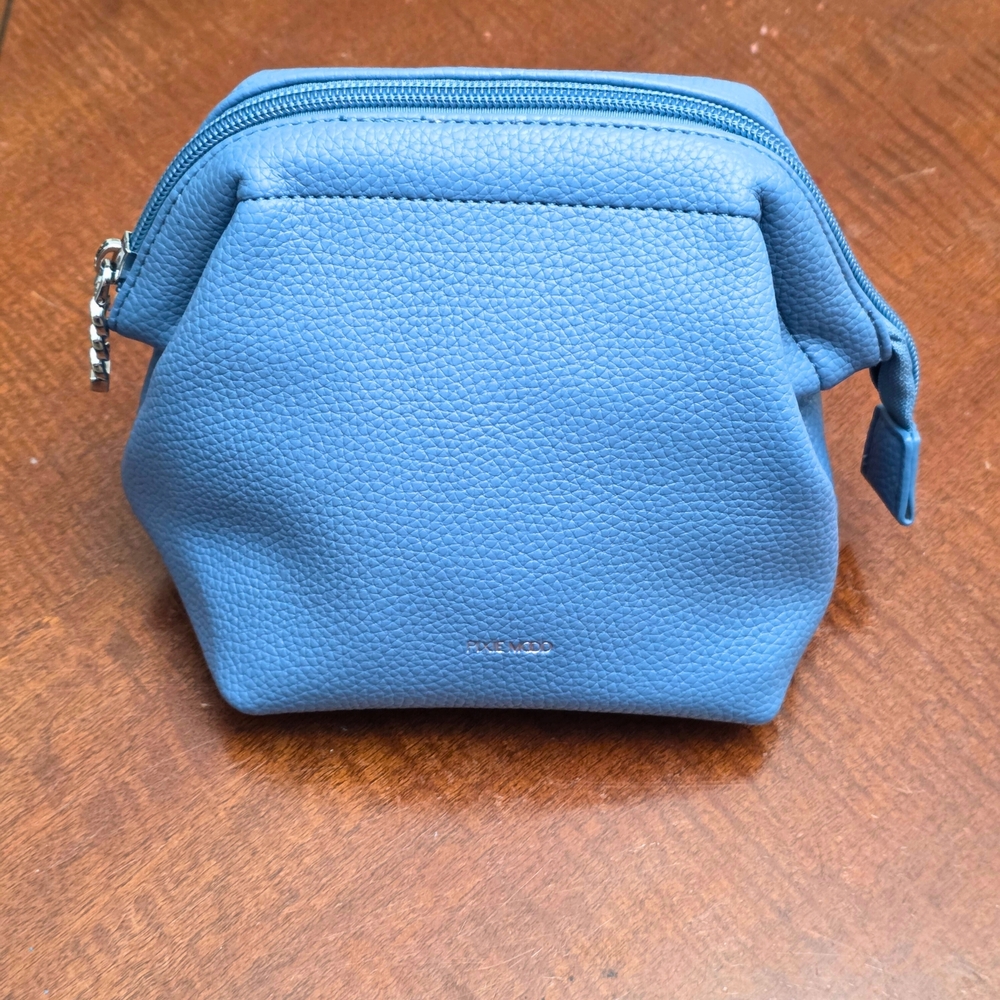 Pixie Mood Josie Travel Pouch Blue 100% Vegan‎ Leather Cosmetic Bag Organizer - Picture 3 of 14